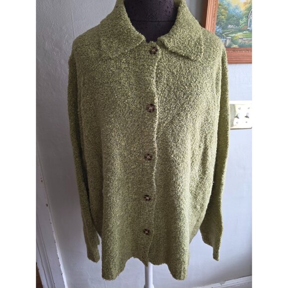 Jaspn Maxwell Boucle Button-Up Cardigan Sweater 2X Green Long Sleeve Cozy Textur - Picture 1 of 8